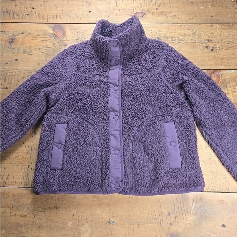 LL Bean Women's Bean's Sherpa Fleece Jacket Eggplant Size Medium Petite